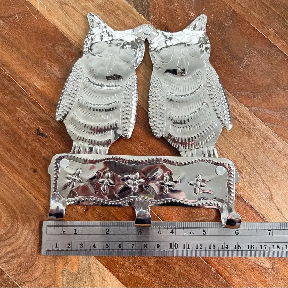 Vintage handcrafted owl hammered metal coat hook key hook woodland friends decor